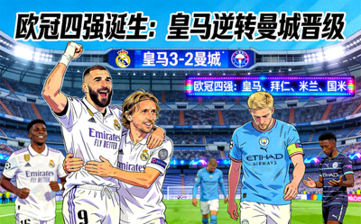 欧冠四强诞生：皇马逆转曼城晋级